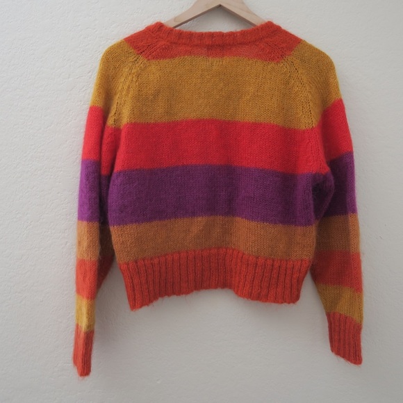 Vintage GAP Women's Multicolor Striped Sweater Rainbow Open Front Mohair Blend - Picture 8 of 11